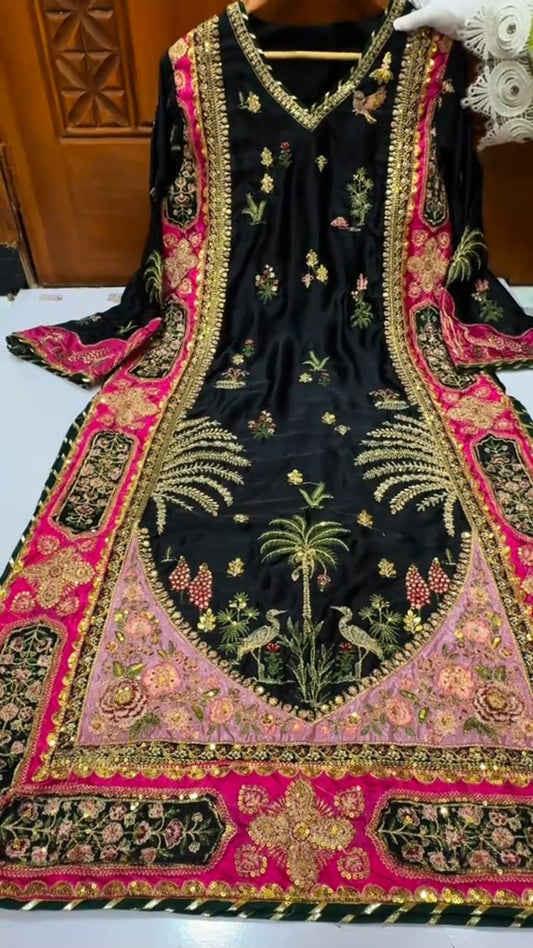 Ethnic Silk Kaftaan Aplic Work 2pc Article (Unstitched)