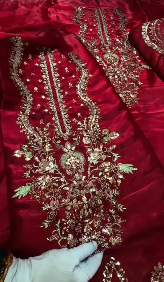 Luxury Sheesha Silk Long Neckline Style 2pc Article (Unstitched)