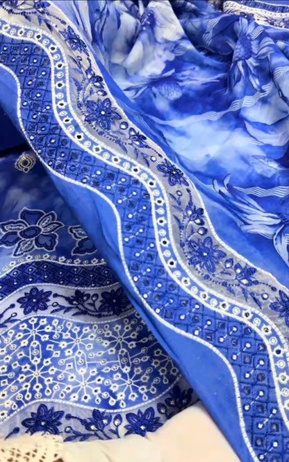 Luxury Lawn Applic Work Lawn Dupatta 3pc (Unstitched) Dress
