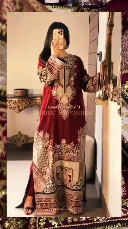 Ethnic Hit Article Luxury Applic Work Silk Kaftan 2pc Article (Unstitched)