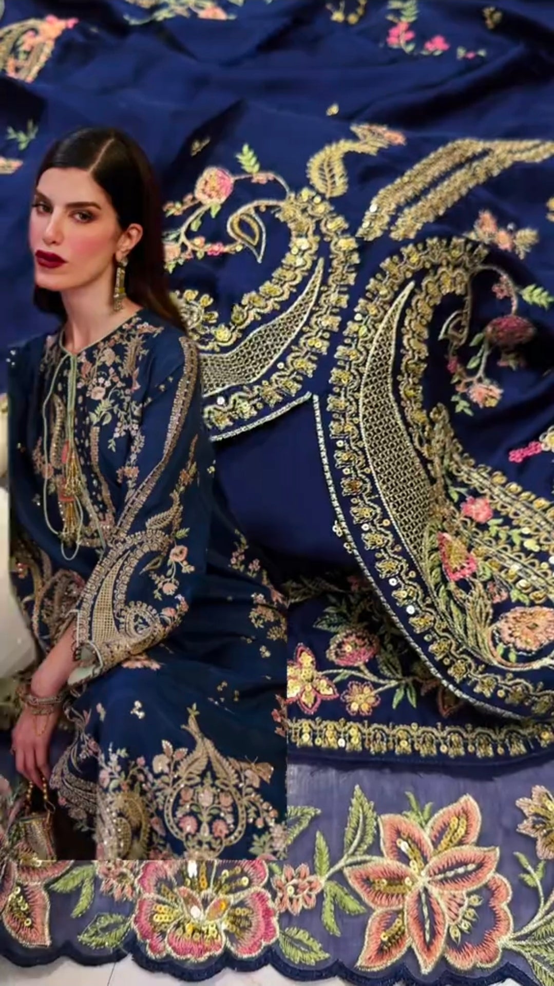 Ethnic Designer Boutique Style 3pc Silk Article (Unstitched)