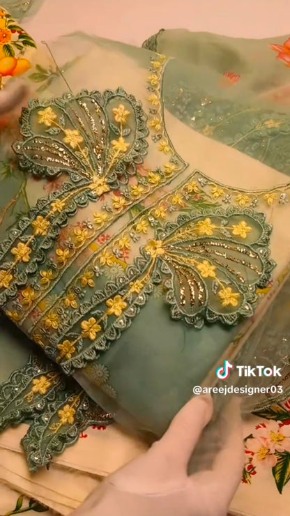 Lawn 3pc Article (Unstitched) with Bow Style Bamber Chiffon Dupatta