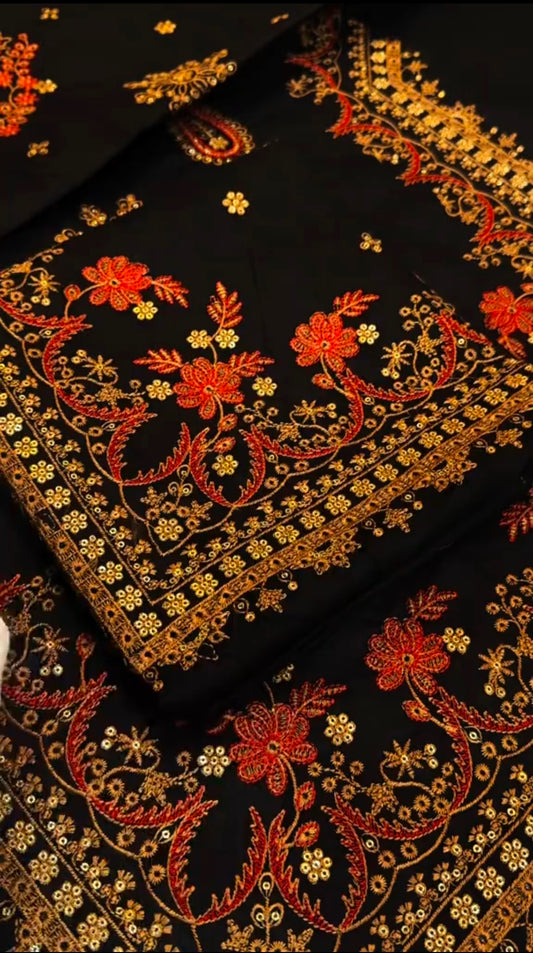 Embroided Lawn 3pc (Unstitched) with Chiffon Dupatta